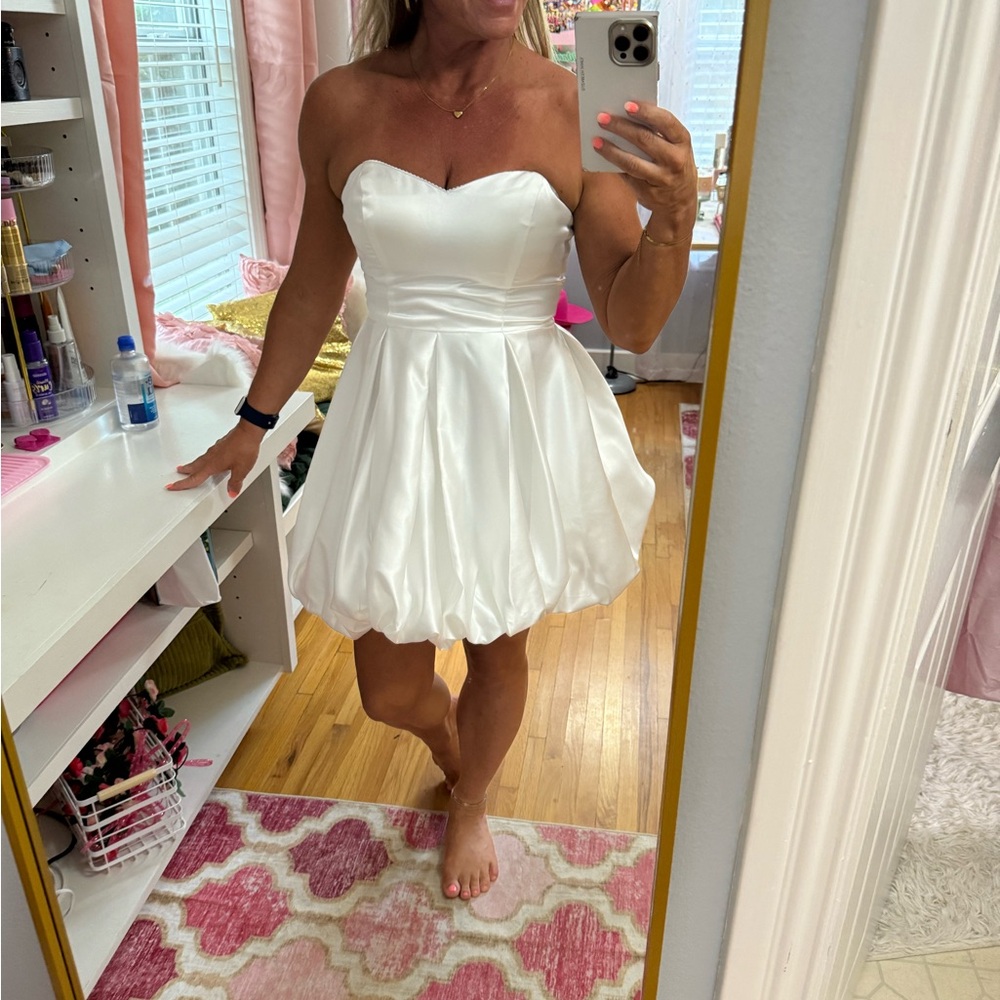 Bubble Hem White Strapless Dress